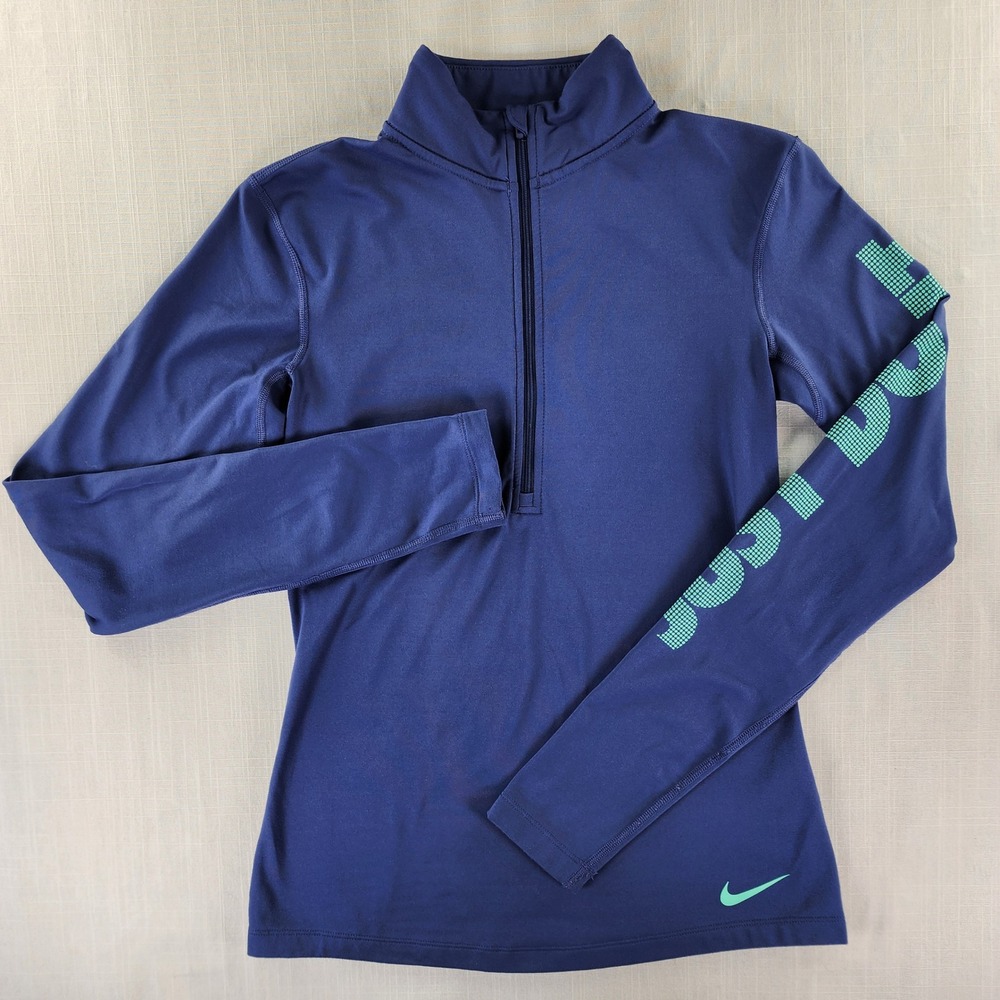 Nike Quarter-Zip Pullover Womens M Blue Just Do It Athletic Polyester Blend - Picture 2 of 12